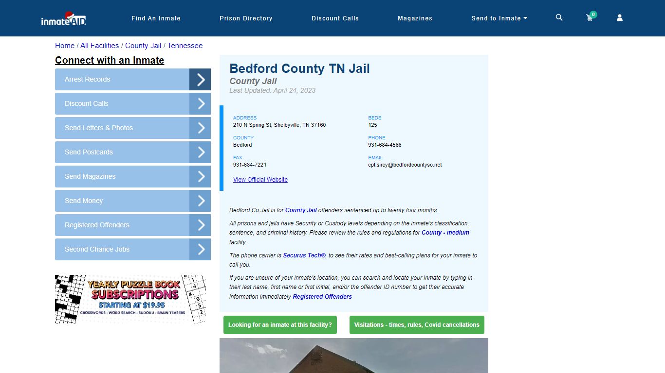 Bedford County TN Jail - Inmate Locator - Shelbyville, TN